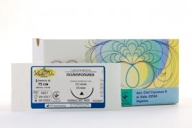 Голка атравматична, USP3/0 (М2), 26 мм, 1/2, колюча, кругле тіло, двоголкова, ПОЛІПРОПІЛЕН, монофіламентна, синя, 45 см